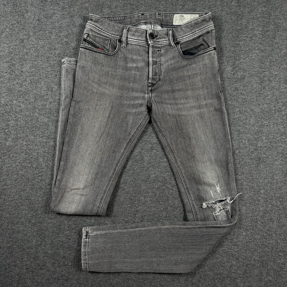 Diesel Sleenker Mens 28x32 Gray Slim Skinny Stretch Distressed Jeans U84GT
